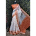 Orange Cotton Linen Woven Saree for Women