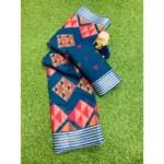 Generic Women's Cotton Linen Digital Print Saree With Unstitched Blouse 5.5Mtr (Blue) - Image 2