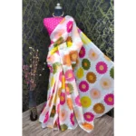 Pink Cotton Linen Saree for Women