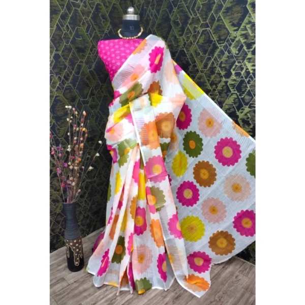 Pink Cotton Linen Saree for Women