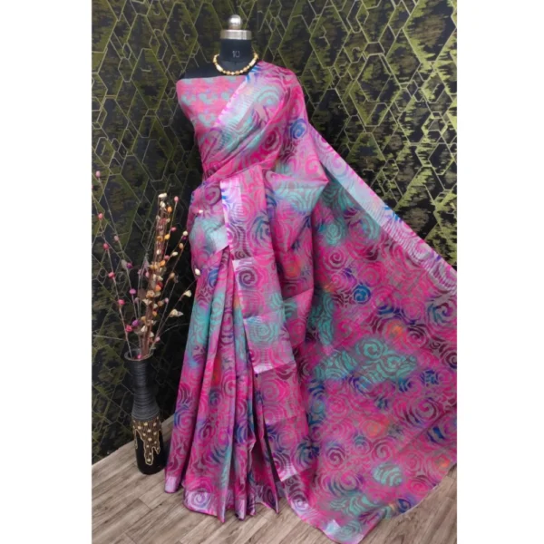 Pink Cotton Linen Saree for Women