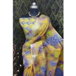 Generic Women's Cotton Linen Woven Design Saree With Unstitched Blouse 5.5Mtr (Yellow) - Image 3
