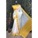 Yellow Cotton Linen Woven Design Saree for Women