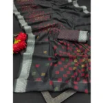 Generic Women's Cotton Linen Digital Print Saree With Unstitched Blouse 5.5Mtr (Black) - Image 4