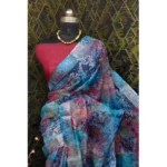 Generic Women's Cotton Linen Woven Design Saree With Unstitched Blouse 5.5Mtr (Blue) - Image 3