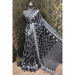 Black Cotton Linen Saree for Women