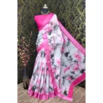 Pink Cotton Linen Woven Design Saree for Women