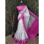 Pink Cotton Linen Woven Design Saree for Women