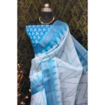 Generic Women's Cotton Linen Woven Design Saree With Unstitched Blouse 5.5Mtr (Sky Blue) - Image 2