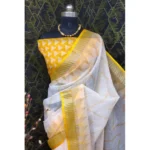 Generic Women's Cotton Linen Woven Design Saree With Unstitched Blouse 5.5Mtr (Yellow) - Image 2