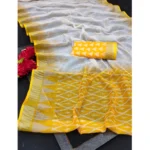 Generic Women's Cotton Linen Woven Design Saree With Unstitched Blouse 5.5Mtr (Yellow) - Image 3