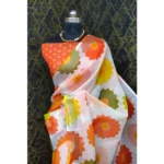 Generic Women's Cotton Linen Woven Design Saree With Unstitched Blouse 5.5Mtr (Orange) - Image 3