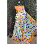 Orange Cotton Linen Saree for Women