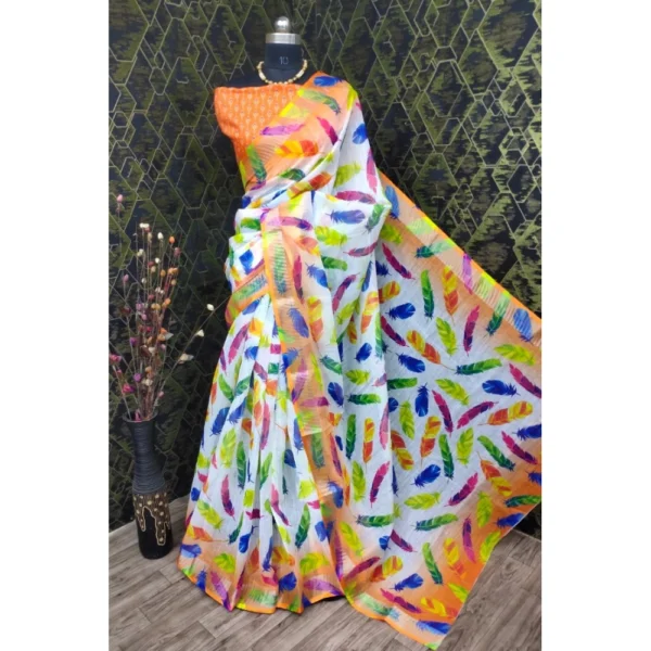 Orange Cotton Linen Saree for Women