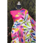 Generic Women's Cotton Linen Woven Design Saree With Unstitched Blouse 5.5Mtr (Pink) - Image 3