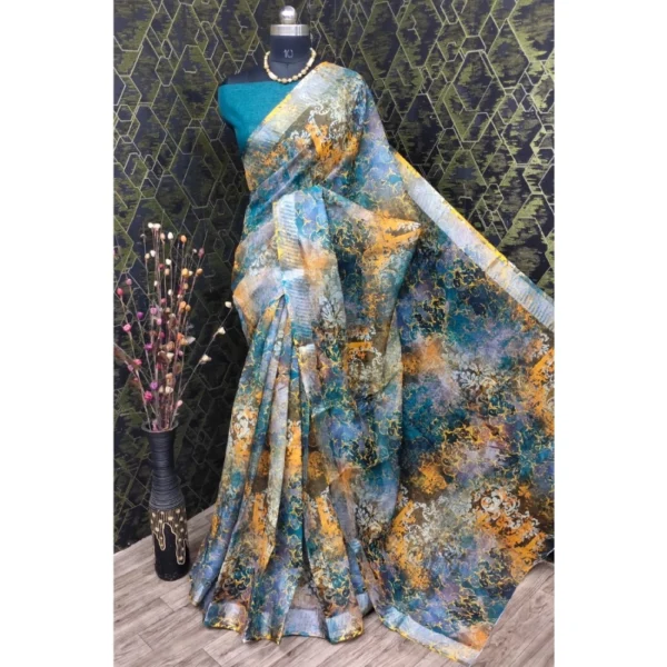 NariHaat Multicolor Cotton Linen Saree for Women