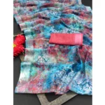 Generic Women's Cotton Linen Woven Design Saree With Unstitched Blouse 5.5Mtr (Blue) - Image 2