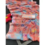 Generic Women's Cotton Linen Woven Design Saree With Unstitched Blouse 5.5Mtr (Red) - Image 2