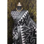 Generic Women's Cotton Linen Woven Design Saree With Unstitched Blouse 5.5Mtr (Black) - Image 2