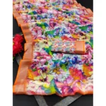 Orange Cotton Linen Printed Saree for Women