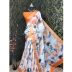 Orange Cotton Linen Woven Design Saree for Women