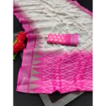 Generic Women's Cotton Linen Woven Design Saree With Unstitched Blouse 5.5Mtr (Pink) - Image 3
