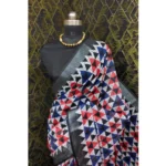 Black Cotton Linen Printed Saree for Women