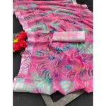 Generic Women's Cotton Linen Woven Design Saree With Unstitched Blouse 5.5Mtr (Pink) - Image 2
