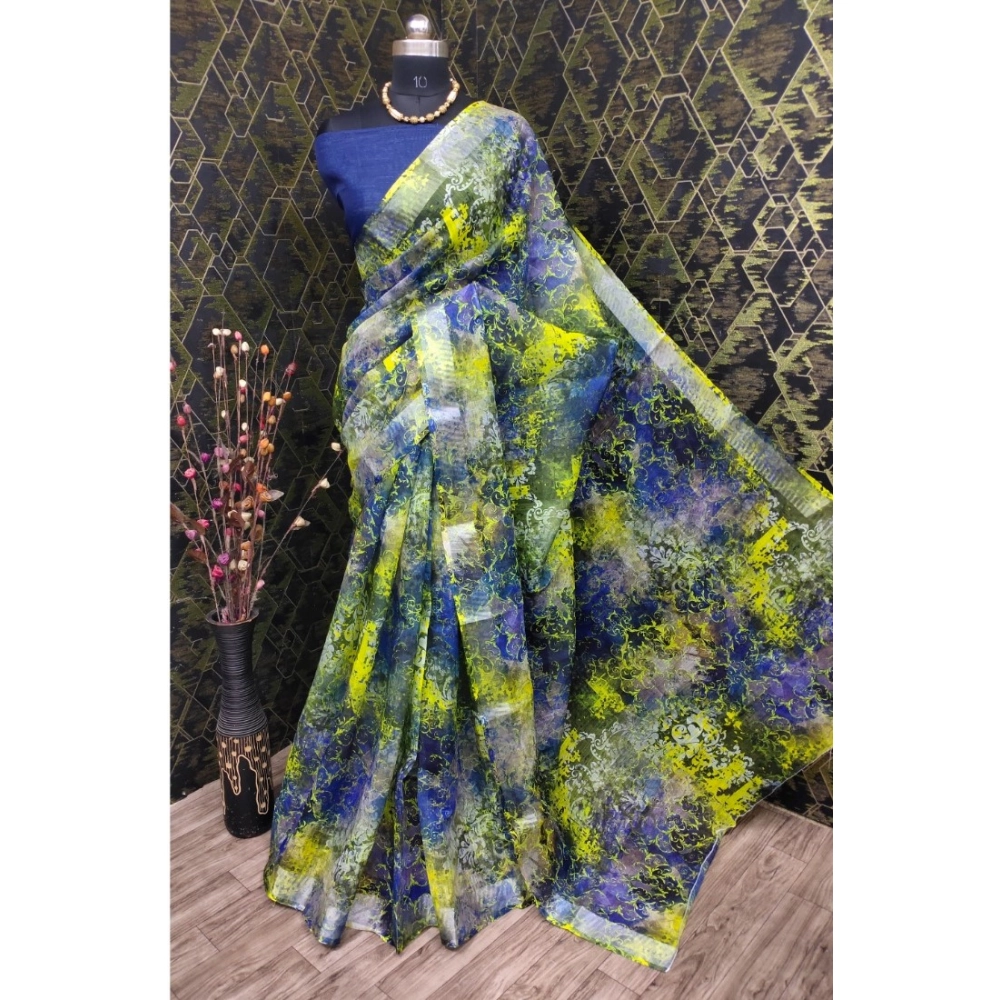 Elegant Blue Cotton Linen Saree for Women