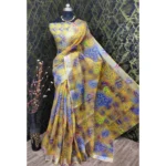 Yellow Cotton Linen Saree for Women