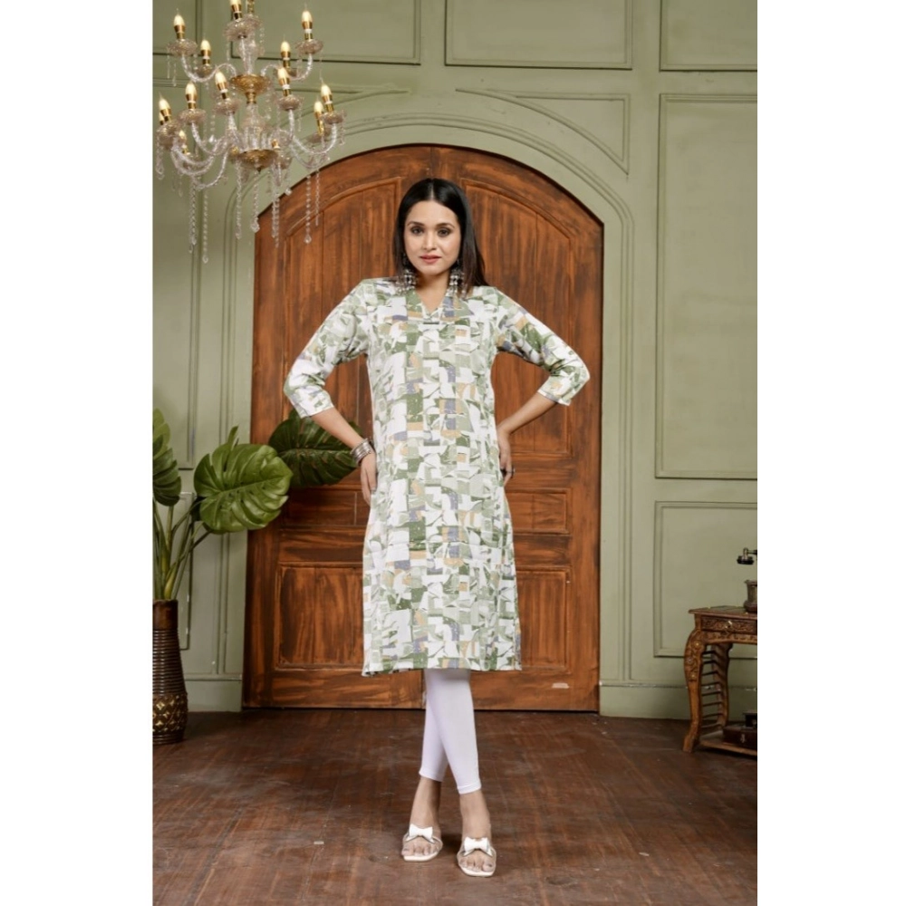 54426960037_b1e85467eb_o_d-1000x1000-1.webp Generic Women's Cotton Blended Printed 3/4th Sleeve Collar Neck Kurti (Green) - Image 1