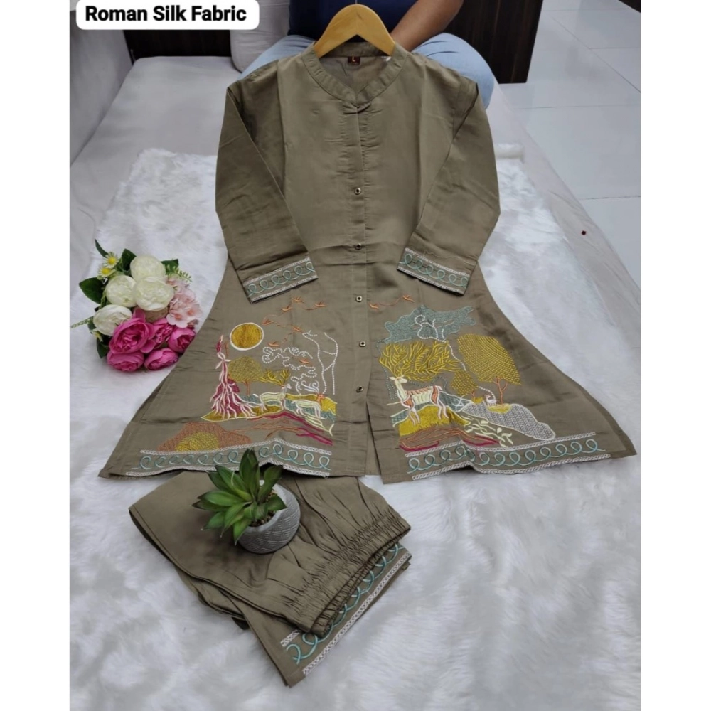 54427813556_558e18f57f_o_d-1000x1000-1.webp Generic Women's Silk Embroidered 3/4th Sleeve Collar Neck Co-Ord Set (Grey) - Image 1