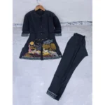 Generic Women's Silk Embroidered 3/4th Sleeve Collar Neck Co-Ord Set (Blue)