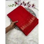 Generic Women's Benny Crape Printed Saree With Unstitched Blouse 5.5Mtr (Red)