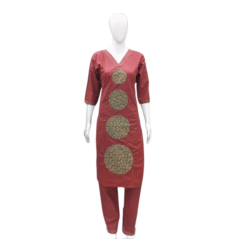54434984652_498504da75_o_d-1000x1000-1.webp Generic Women's Cotton Blended Printed 3/4th Sleeve V Neck Kurti With Pant Set (Brown) - Image 1