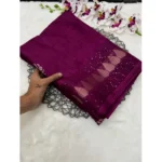 Generic Women's Benny Crape Printed Saree With Unstitched Blouse 5.5Mtr (Wine)