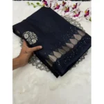 Generic Women's Benny Crape Printed Saree With Unstitched Blouse 5.5Mtr (Black)