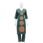Generic Women's Cotton Blended Printed 3/4th Sleeve V Neck Kurti With Pant Set (Green)