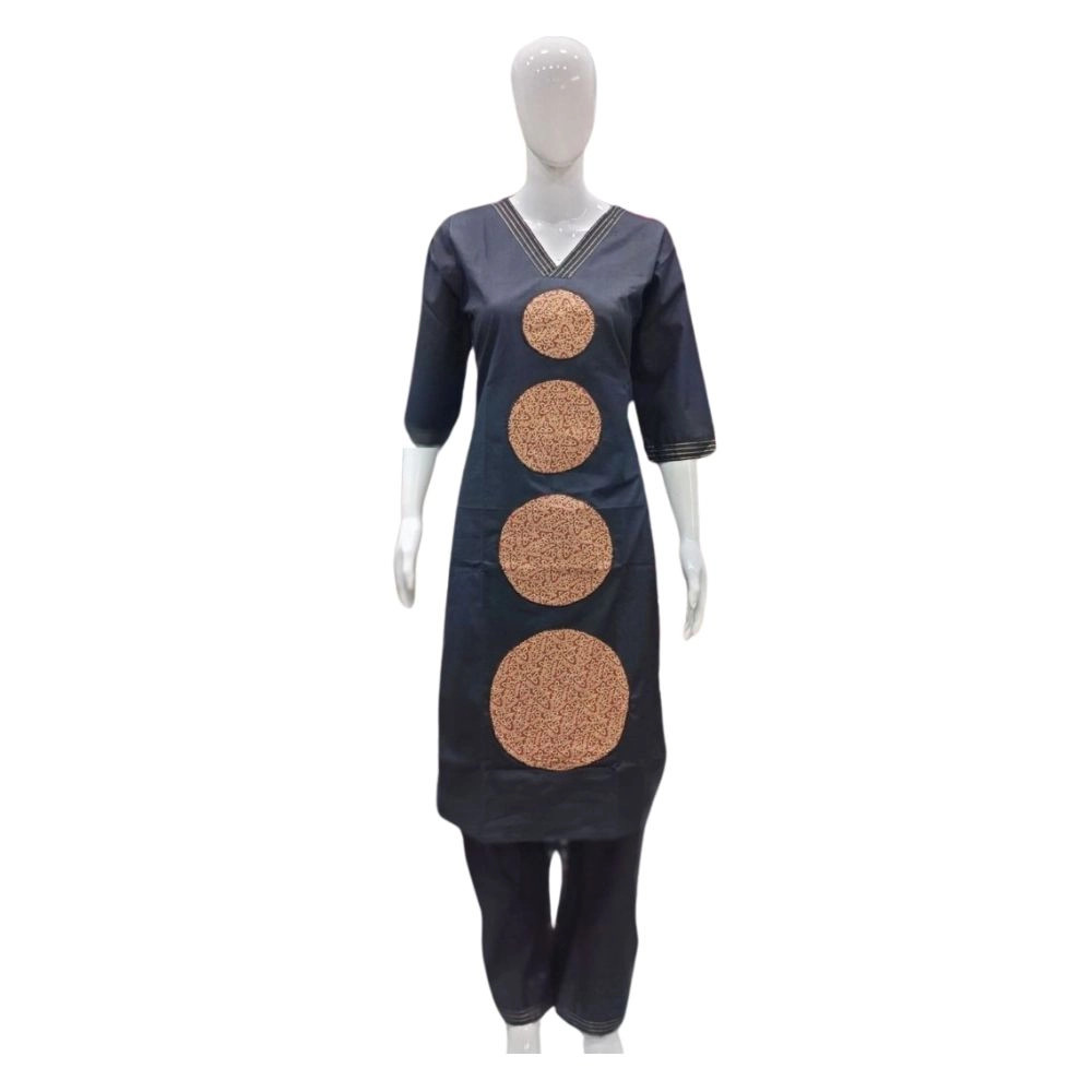 54436032969_da9ff7fa2f_o_d-1000x1000-1.webp Generic Women's Cotton Blended Printed 3/4th Sleeve V Neck Kurti With Pant Set (Black) - Image 1