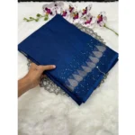 Generic Women's Benny Crape Printed Saree With Unstitched Blouse 5.5Mtr (Navy Blue)