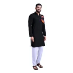 Generic Men's Rayon Mirror Embroidery Mandarin Collar Kurta (Black)