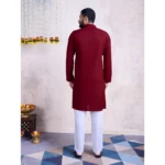 Generic Men's Rayon Mirror Embroidery Mandarin Collar Kurta (Maroon) - Image 3