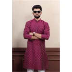 Generic Men's Casual Cotton Printed Full Sleeve Kurta Pyjama Set (Purple) - Image 3