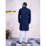 Generic Men's Rayon Mirror Embroidery Mandarin Collar Kurta (Nevy Blue) - Image 2