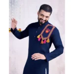 Generic Men's Rayon Mirror Embroidery Mandarin Collar Kurta (Nevy Blue) - Image 4