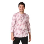 Generic Men's Cotton Rayon Digital Printed Mandarin Collar Short Kurta (Pink)