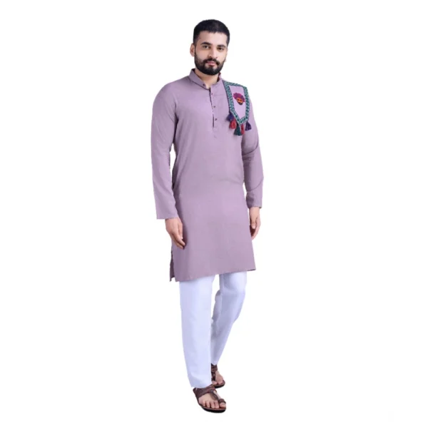 Generic Men's Rayon Mirror Embroidery Mandarin Collar Kurta (Purple)
