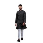Generic Men's Casual Cotton Printed Full Sleeve Kurta Pyjama Set (Black)