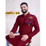 Generic Men's Rayon Mirror Embroidery Mandarin Collar Kurta (Maroon) - Image 4