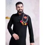 Generic Men's Rayon Mirror Embroidery Mandarin Collar Kurta (Black) - Image 4